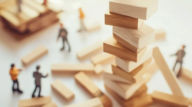 Holzwürfel-Geschicklichkeitsspiel mit Miniaturmenschen