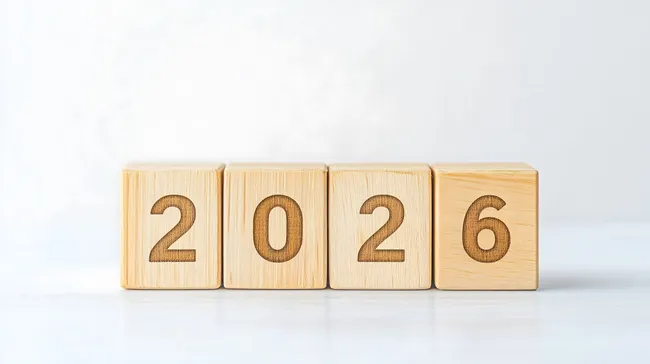 Holzwürfel-Illustration mit Jahreszahl 2026