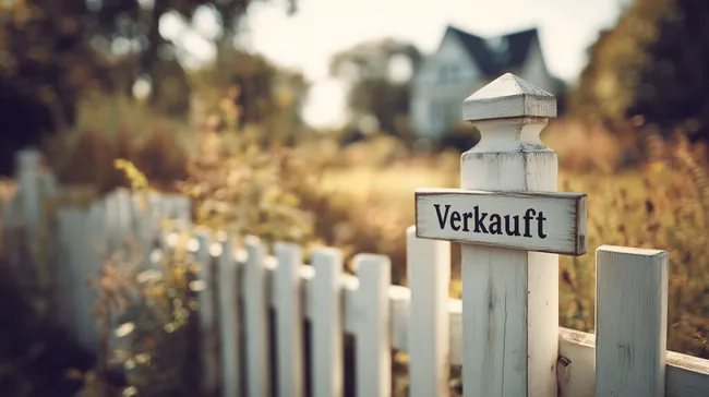 Holzzaun mit Verkaufsschild auf Feld