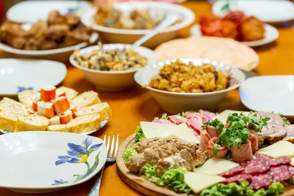 Home laid table with different dishes