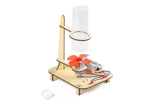 Homemade children's toy - model of a wind tunnel on a white background