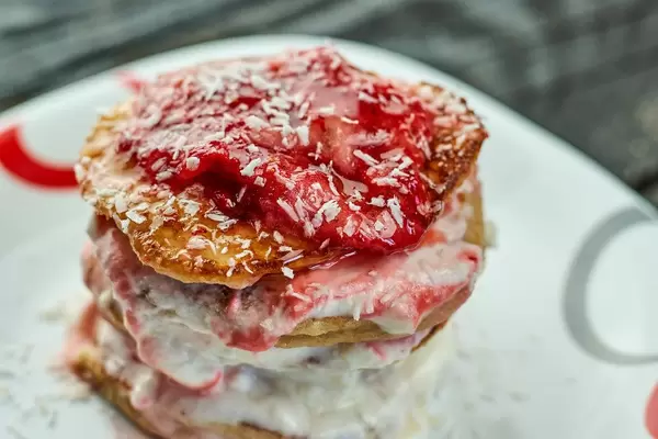 Homemade dieting cake with cream and fruits