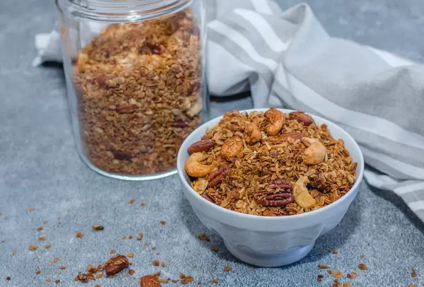 Homemade Granola with a white bowl  (Flip 2020)