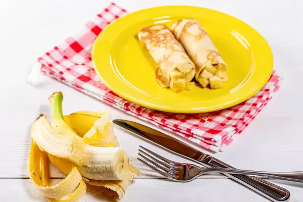 Homemade pancakes with fresh banana