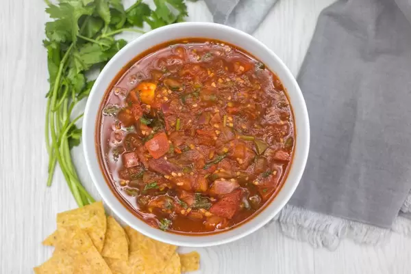 Homemade Salsa in a White Bowl Top View  Flip 2019