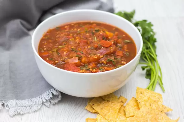 Homemade Salsa in a White Bowl