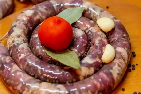 Homemade sausages with meat