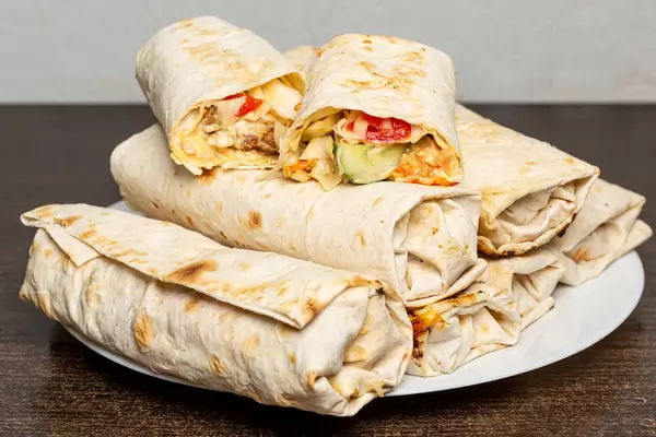 Homemade shawarma with vegetables and chicken