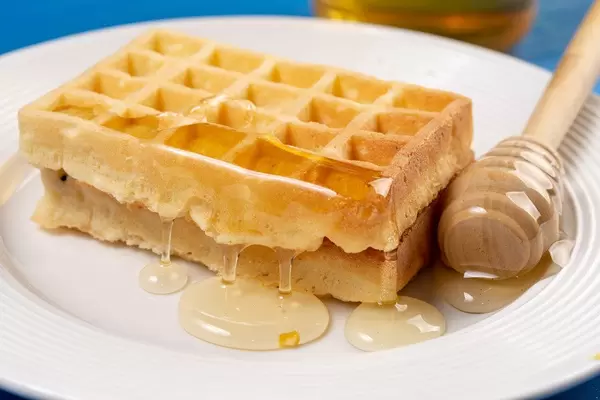 Homemade Waffles with Honey
