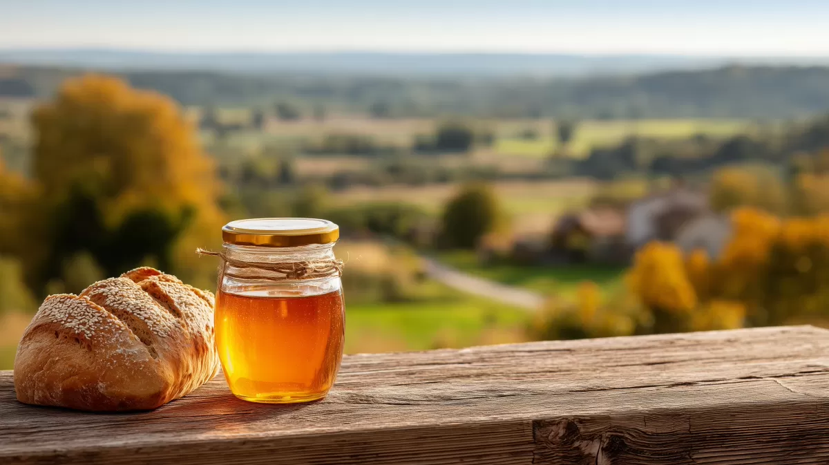 Honig und Brot in Berglandschaft