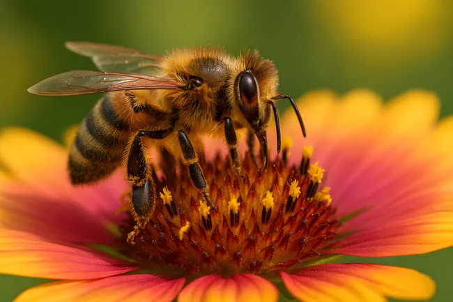 Honigbiene bei der Nektarsuche auf bunter Blüte