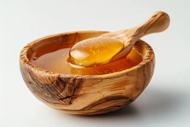 Honiglöffel in hölziger Schale