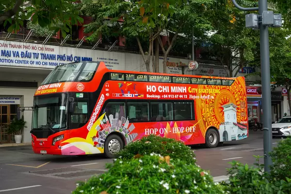 Hop On Hop Off Ho Chi Minh City Sightseeing Bus at Nguyen Hue Walking Street in Saigon, Vietnam