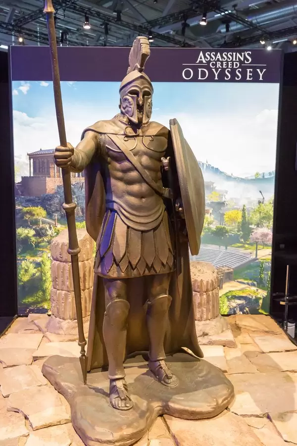 Hoplit-Statue am Messestand von Assassin's Creed Odyssey
