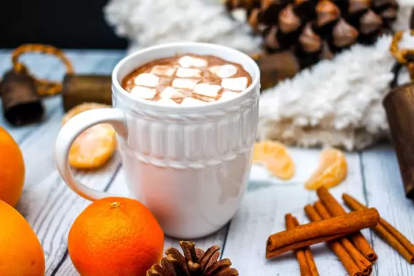 Hot Chocolate with cinnamon and Clementine