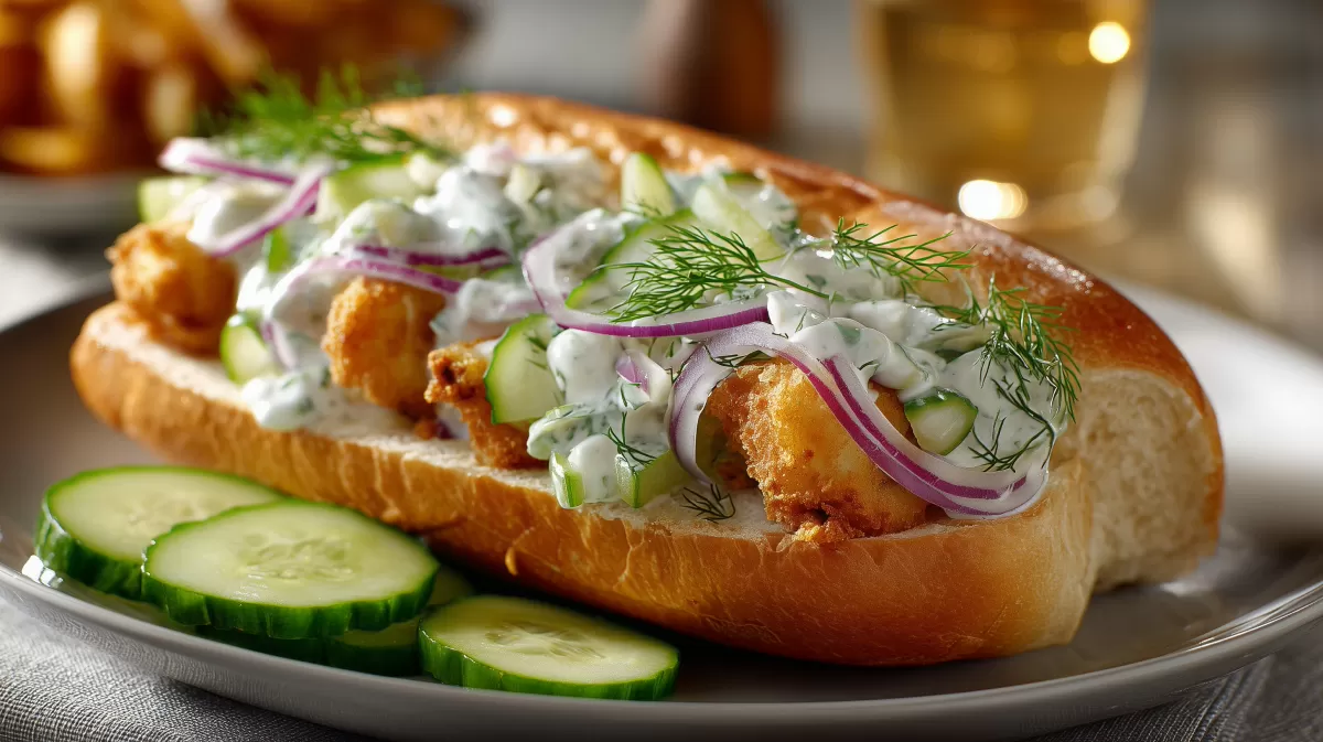 Hot Dog nach Seemannsart mit Dill und Tzatziki