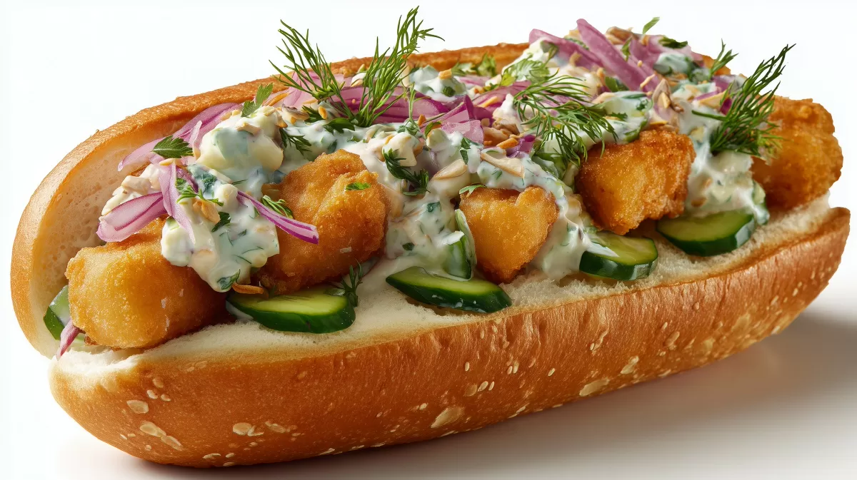 Hot Dog nach Seemannsart mit Fisch und Remoulade
