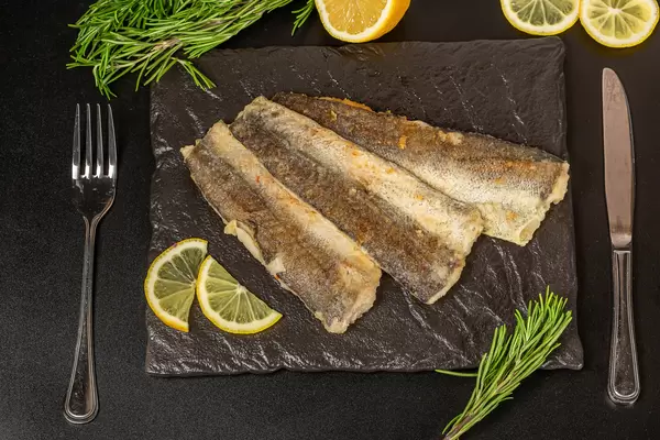 Hot fried hake fillet ready to eat