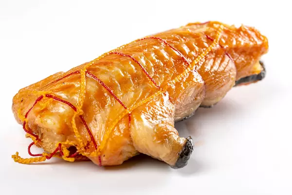 Hot smoked salmon on a white background