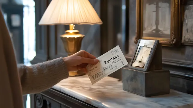 Hotelgast zahlt Kurtaxe an der Rezeption