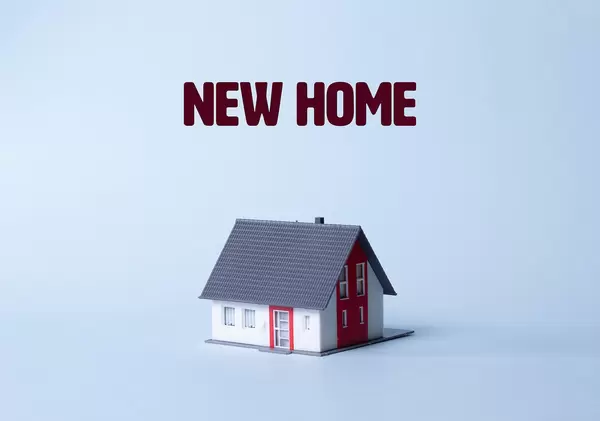 House on a light blue background with New home text