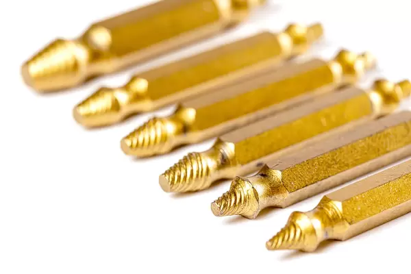 HSS drill bit set on white, close up