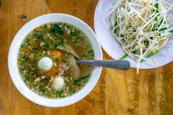Hu Tieu Broth with Pork, Quail Egg and Beansprouts in Vietnam  Flip 2019