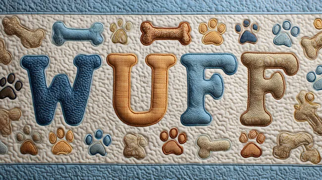 Hübsches genähtes Hunde-Motiv mit Knochen und Pfoten