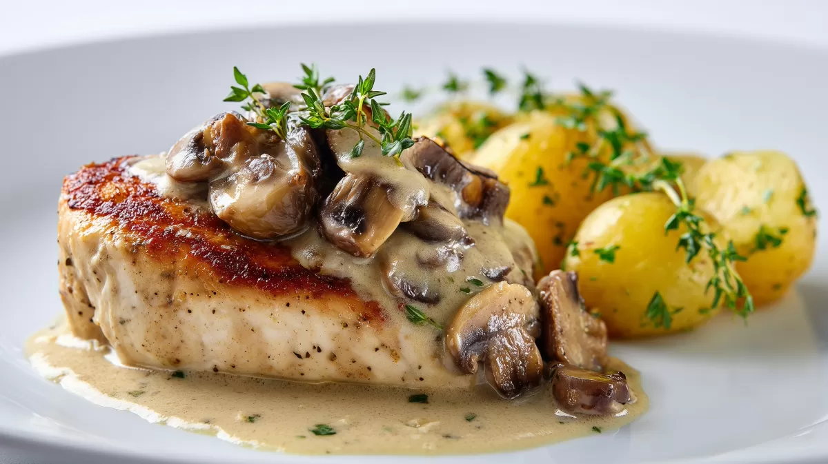 Hühnchenbrust mit Pilzsoße und Kartoffeln