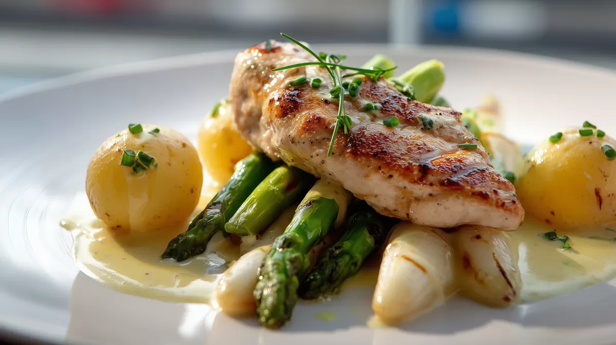 Hühnchenbrust mit Spargel und Kartoffeln