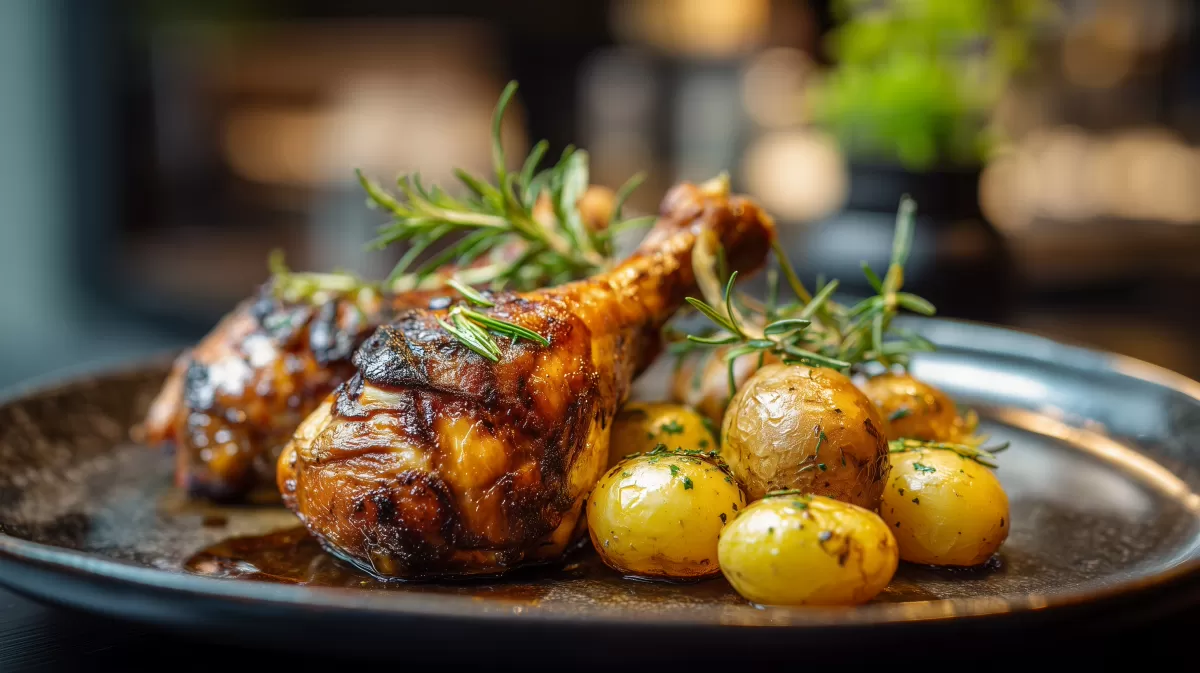 Hühnchenkeulen aus dem Ofen mit Kartoffeln und Rosmarin
