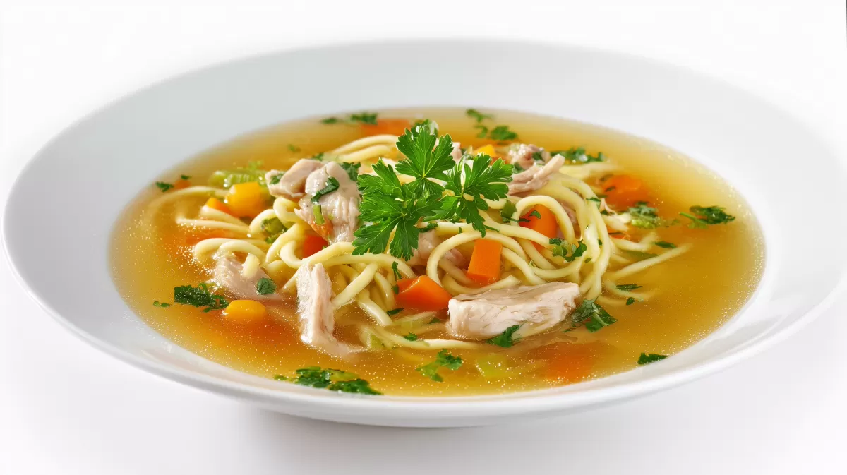 Hühnersuppe mit Einlage, Nudeln und Gemüse — Bild kostenlos herunterladen