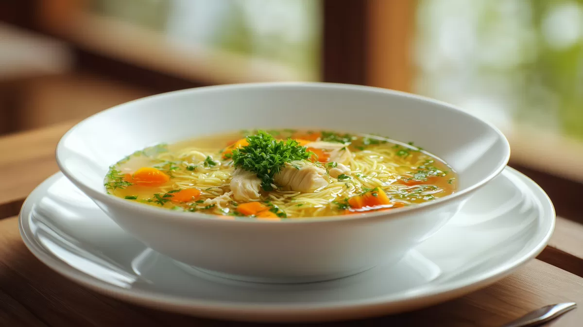 Hühnersuppe mit Einlage, Nudeln und Karotten