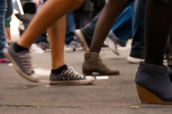 Huge crowd of people celebrationg first of May in Oranienburger Strasse, Berlin, Germany