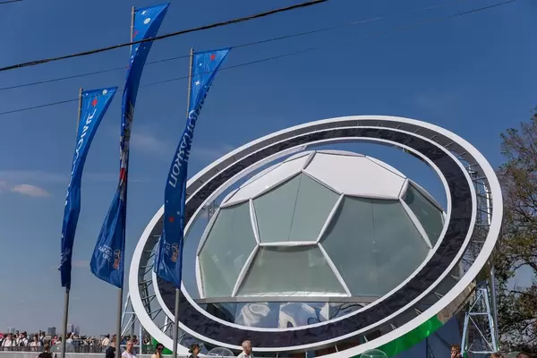 Huge statue in the shape of a soccer ball