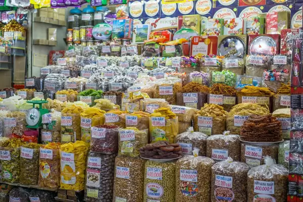 Huge Variety of Snacks and Dried Food at Ben Thanh Market in Saigon