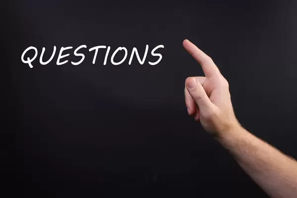 Human hand point with finger and Questions text