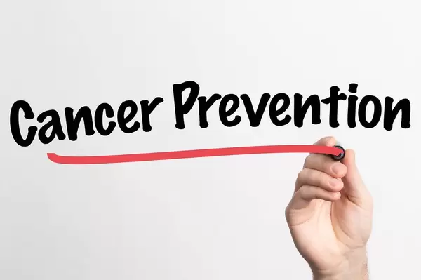 Human hand writing Cancer Prevention on whiteboard