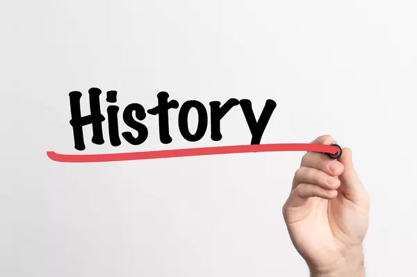 Human hand writing History on whiteboard