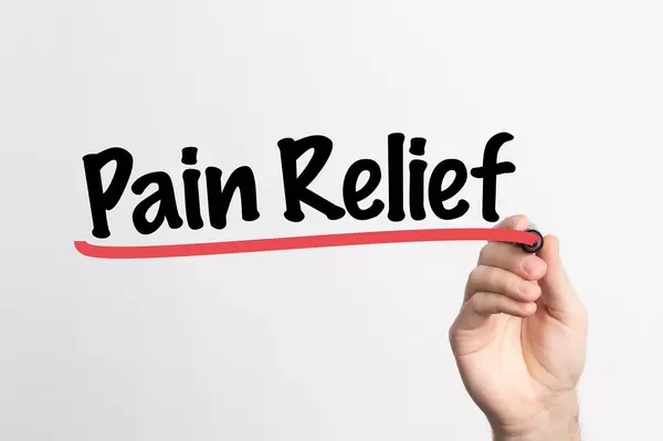 Human hand writing Pain Relief on whiteboard