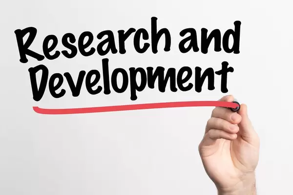 Human hand writing Research and Development on whiteboard