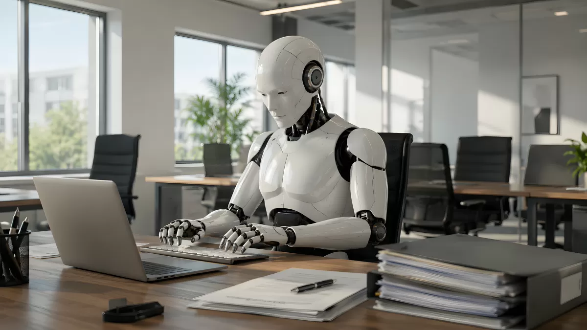Humanoide Roboter im modernen Büroumfeld