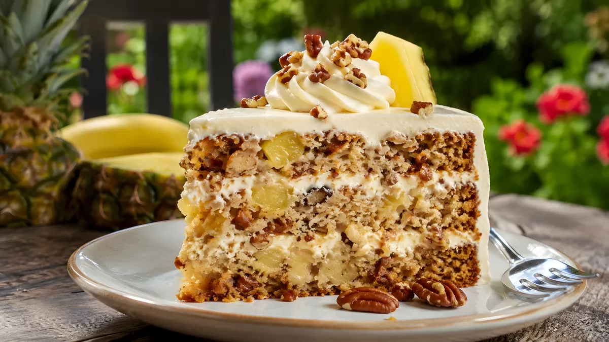 Hummingbird Cake mit Frischkäsecreme und Pekannüssen