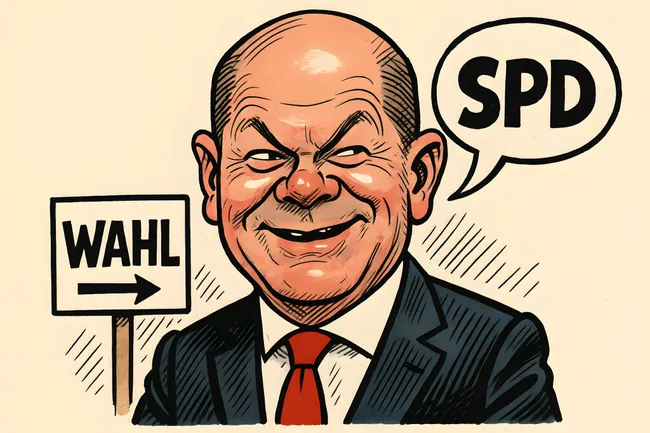 Humorvolle Karikatur des SPD-Kanzlerkandidaten Olaf Scholz