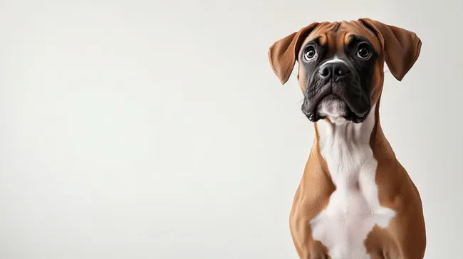 Hund der Boxerrasse mit aufmerksamer Körperhaltung