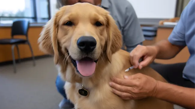 Hund erhält Impfung beim Tierarzt in Klinik