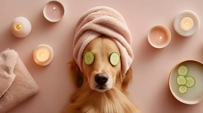 Hund im Wellness-Spa mit Gurkenscheiben