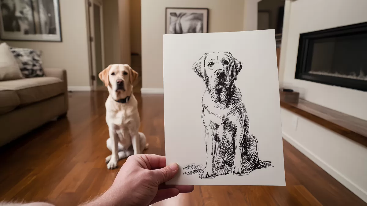 Hund und seine Skizze - Stilvolles Wohnzimmer-Motiv