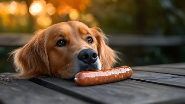 Hundeblick auf leckerste Wurst in romatischer Umgebung