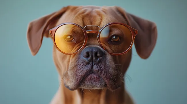 Hundeporträt mit scherzhafter Brille